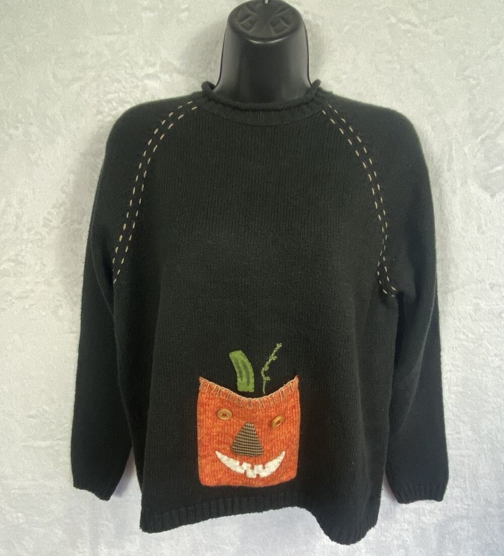 Northern Isles Roll Neck Fall Sweater Women’s M Pumpkin Pocket Halloween Teacher